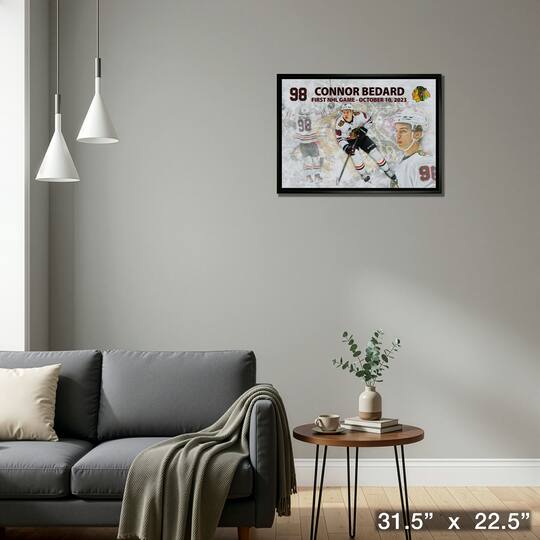 Connor Bedard 20" x 29" Framed Canvas Blackhawks First Game 31.5" x 22.5"